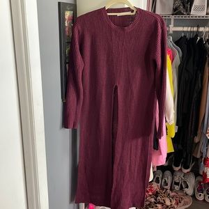 long purple sweater with  crop front